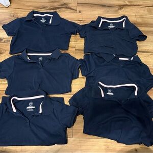 Girl’s Navy Polo Shirts with Pink Trim - Pack of Six, Size 7/8